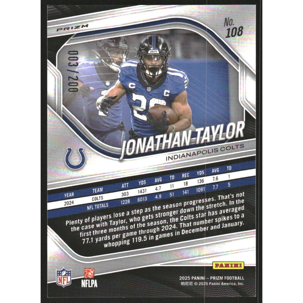 2025 Panini Prizm Prizms Hyper #108 Jonathan Taylor