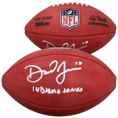 Daniel Jones Indianapolis Colts Autographed Fanatics Authentic Wilson Duke Full Color Football with "Indiana Jones" Inscription 