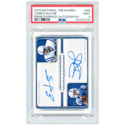 Edgerrin James & Reggie Wayne Indianapolis Colts Autographed 2025 Panini National Treasures Prime Pairings Dual Auto #PP-IND #17/25 PSA Authenticated 9 Card