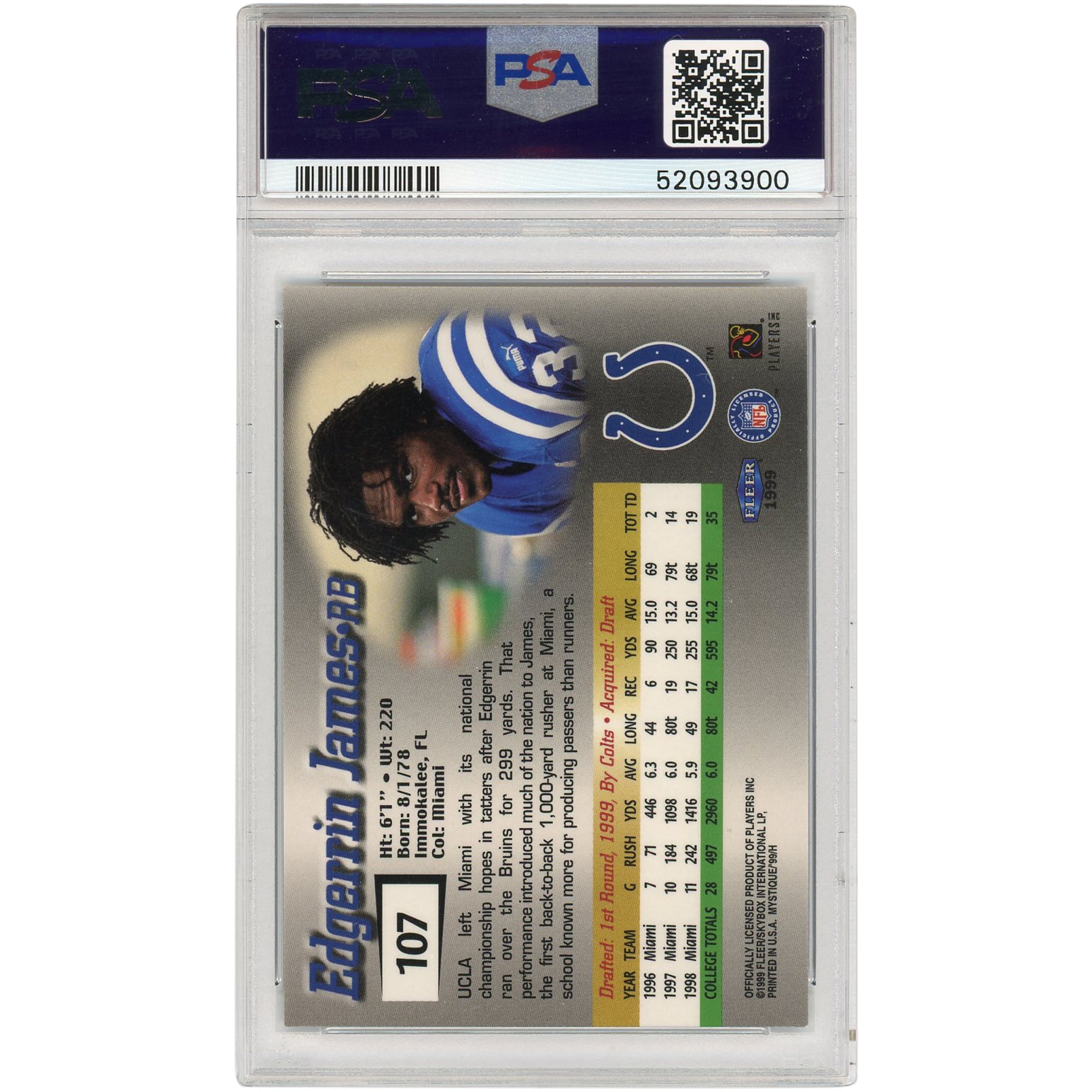 Edgerrin James Indianapolis Colts 1999 Fleer Mystique Rookie