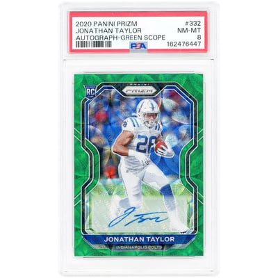 Jonathan Taylor Indianapolis Colts Autographed 2020 Panini Prizm Green Scope Prizm #332 #71/75 PSA Authenticated 8 Rookie Card