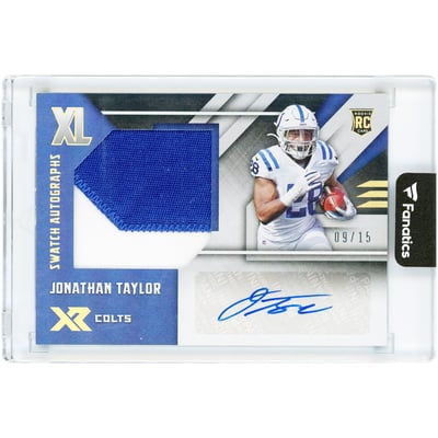 Jonathan Taylor Indianapolis Colts Autographed 2020 Panini XR Jumbo Dual-Color Relic #RXL-JT #9/15 Rookie Card