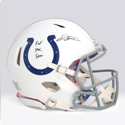 Jonathan Taylor Indianapolis Colts Autographed Fanatics Authentic Riddell Speed Authentic Helmet with "For the Shoe" Inscription - Art by Shawn Voelker - NF70444451