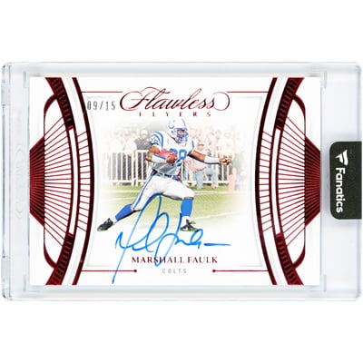 Marshall Faulk Indianapolis Colts Autographed 2024 Panini Flawless Flawless Flyers Ruby #FF-MFK #9/15 Card