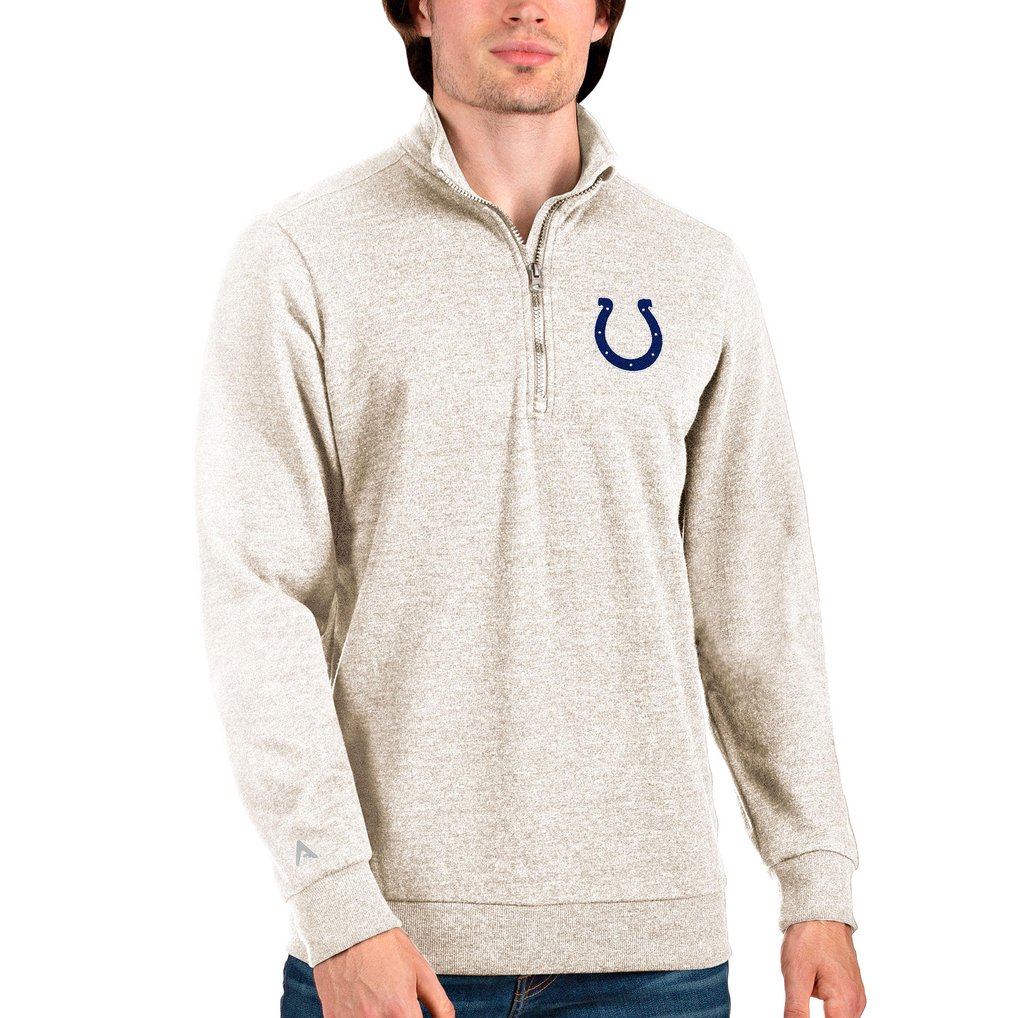 Indianapolis Colts Antigua Action Quarter-Zip Pullover Sweatshirt - Oatmeal
