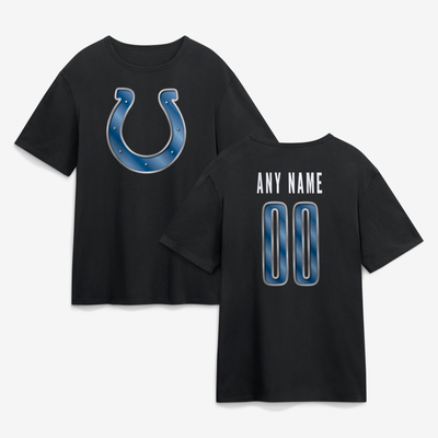 Indianapolis Colts Big & Tall Metallic Mascot Personalized Name & Number T-Shirt - Black