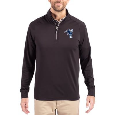 Indianapolis Colts Cutter & Buck Adapt Eco Knit Stretch Recycled Quarter-Zip Throwback Pullover Top - Black
