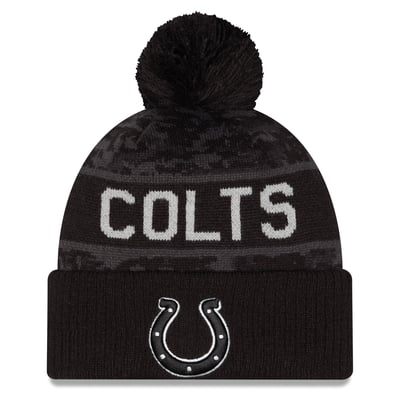 Indianapolis Colts New Era 2026 Salute To Service Cuffed Knit Hat with Pom - Black