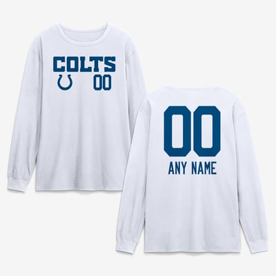 Indianapolis Colts  Touchdown Wordmark Personalized Name & Number Long Sleeve T-Shirt - White