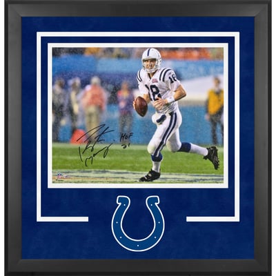 Peyton Manning Indianapolis Colts Autographed Fanatics Authentic Deluxe Framed 16" x 20" Super Bowl XLI Running in Rain Photograph with "HOF 21" Inscription 