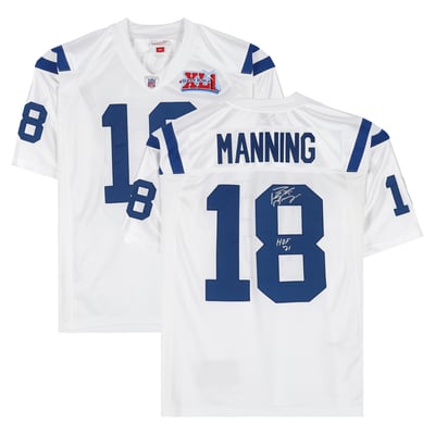 Peyton Manning Indianapolis Colts Autographed Fanatics Authentic White Mitchell & Ness Authentic Jersey with "HOF 21" Inscription