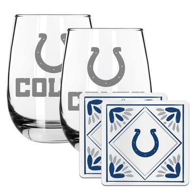 Indianapolis Colts The Memory Company 15oz. Stemless Wine Glass & Coaster Set