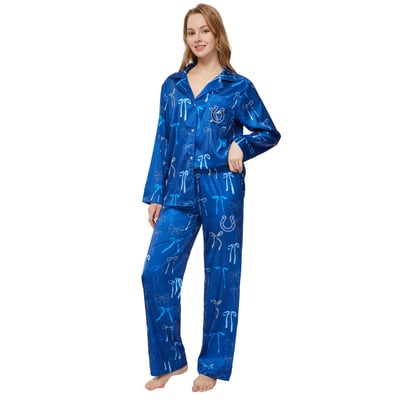  Indianapolis Colts Concepts Sport Women's Poppy Satin Long Sleeve Top and Pants Sleep Set - Royal