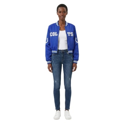 Indianapolis Colts FABGATING by Cuce Women's Cropped Team Full-Zip Bomber Jacket - Royal