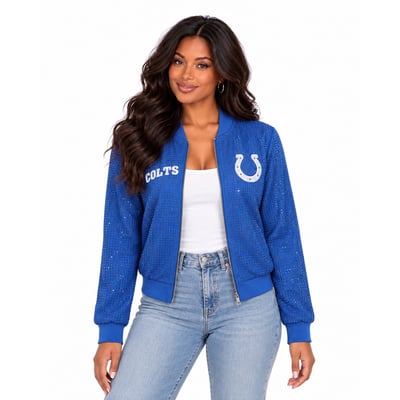 Indianapolis Colts FABGATING by Cuce Women's Crystal Full-Zip Bomber Jacket - Royal