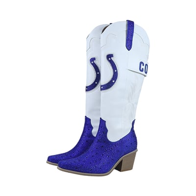  Indianapolis Colts FABGATING by Cuce Women's Crystal Cowboy Boots - White