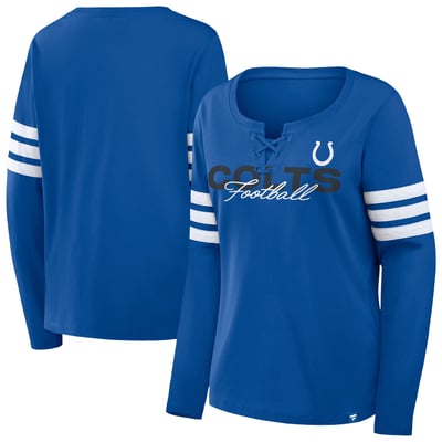 Indianapolis Colts Fanatics Women's Plus Size Coverage Scheme Lace-Up Long Sleeve T-Shirt - Royal/White