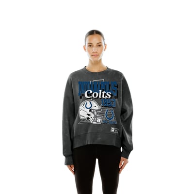  Indianapolis Colts New Era Women's Throwback Mineral Wash Boxy Fleece Crewneck Sweatshirt - Black