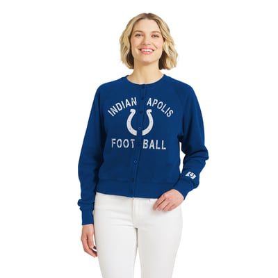  Indianapolis Colts WEAR by Erin Andrews Women's Heathered Crew Full-Button Cardigan - Royal