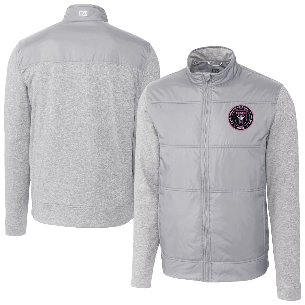  Inter Miami CF Cutter & Buck Stealth Hybrid Quilted Full-Zip Windbreaker Jacket - Gray