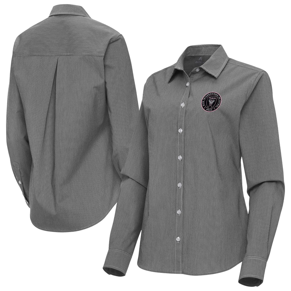 Inter Miami CF Antigua Women's Porter Woven Tri-Blend Long Sleeve Button-Up Shirt - Black