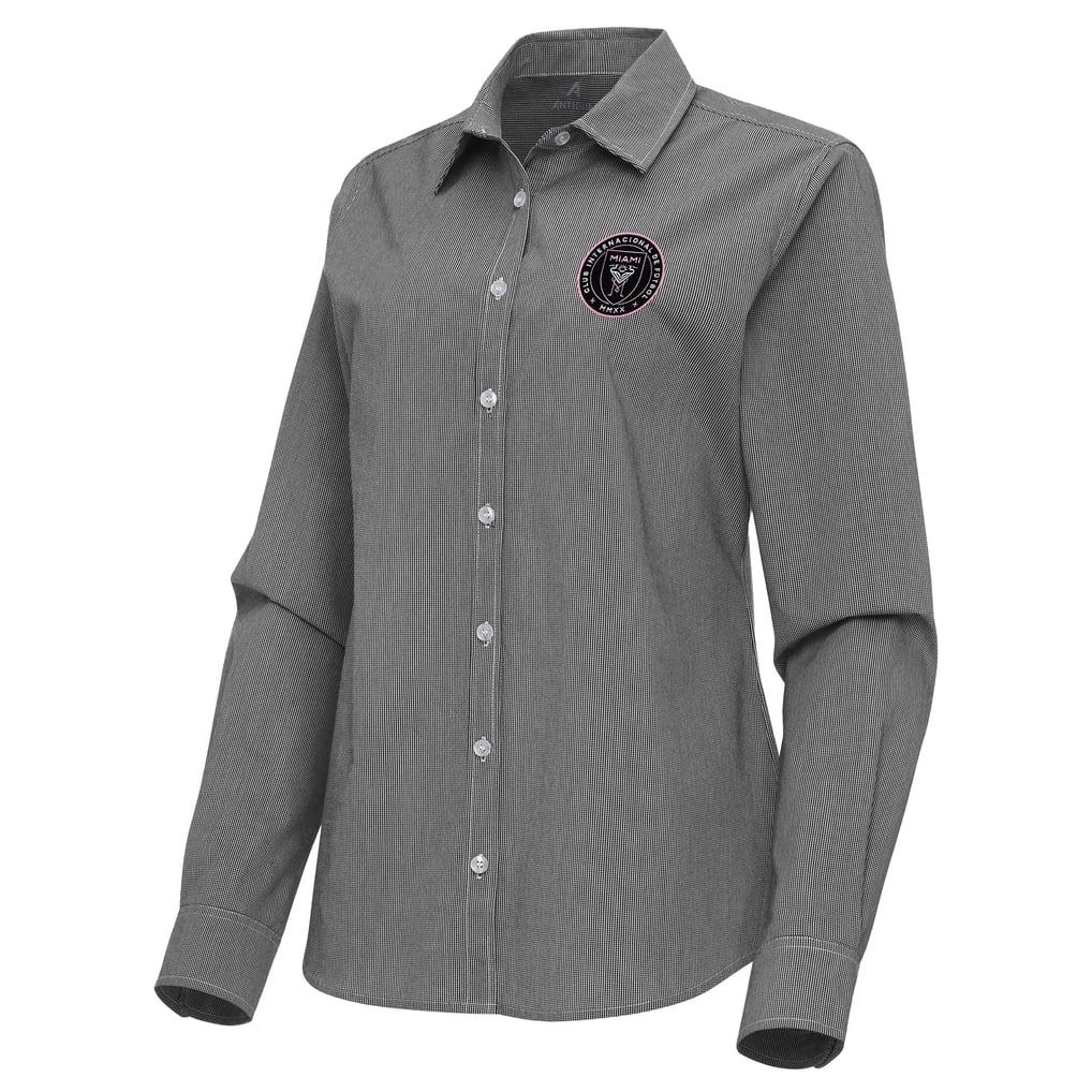 Inter Miami CF Antigua Women's Porter Woven Tri-Blend Long Sleeve Button-Up Shirt - Black