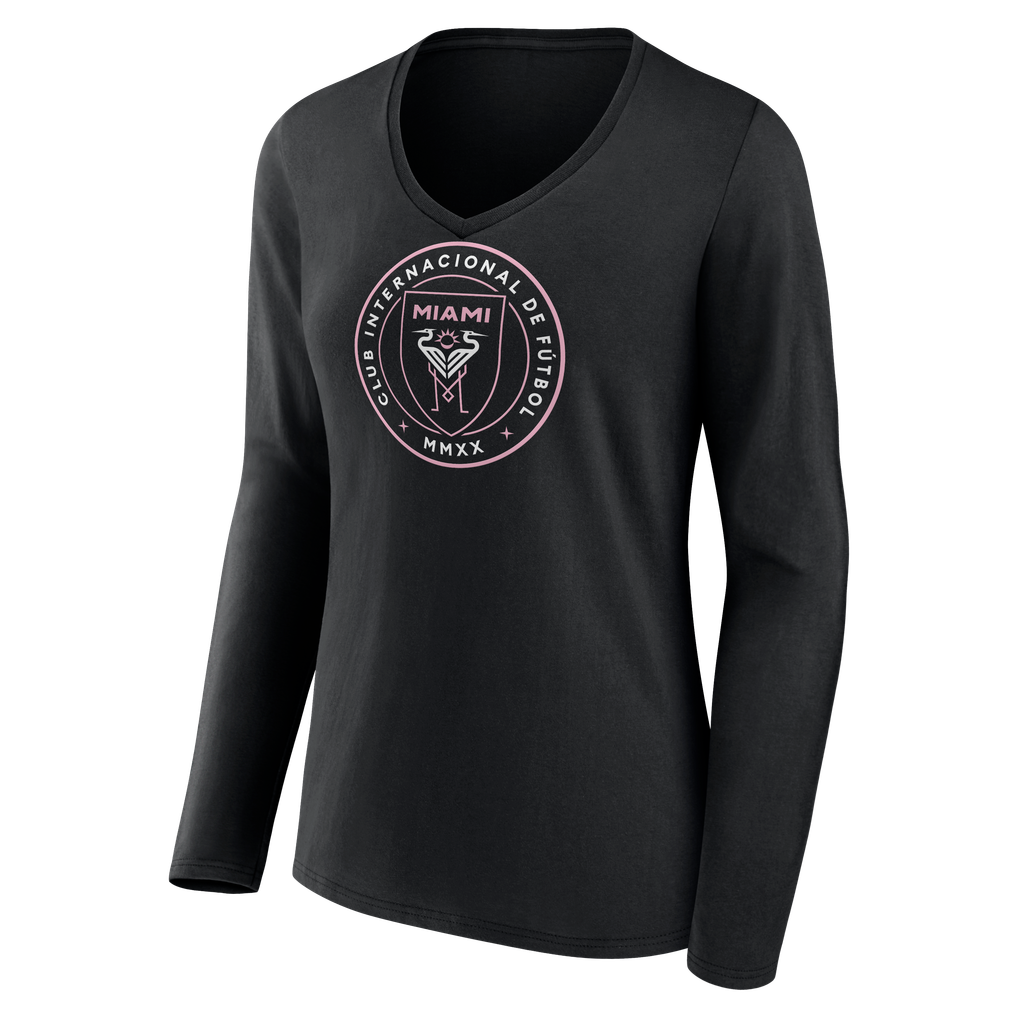 Inter Miami CF Women's Authentic Stack Personalized Any Name & Number Long Sleeve V-Neck T-Shirt - Black