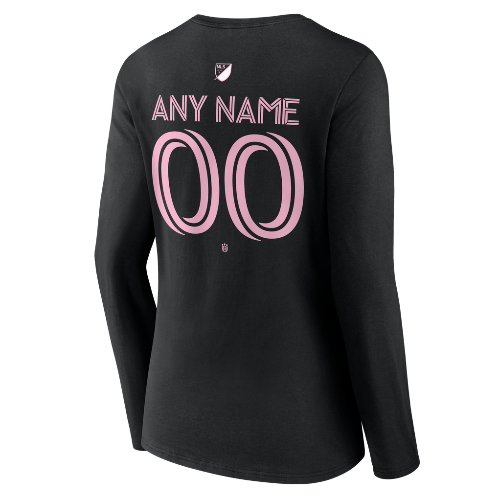 Inter Miami CF Women's Authentic Stack Personalized Any Name & Number Long Sleeve V-Neck T-Shirt - Black