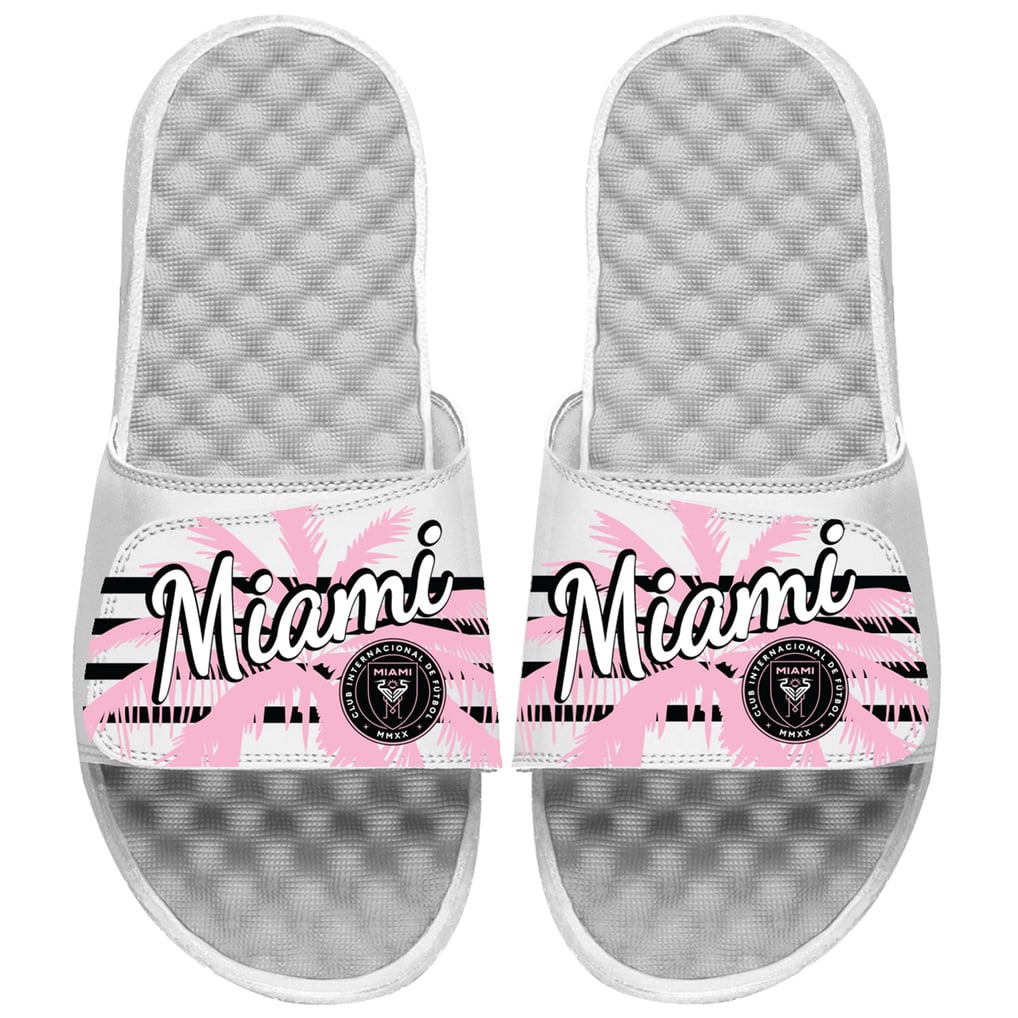 Inter Miami CF ISlide Youth Striped Palm Tree Slide Sandals - White