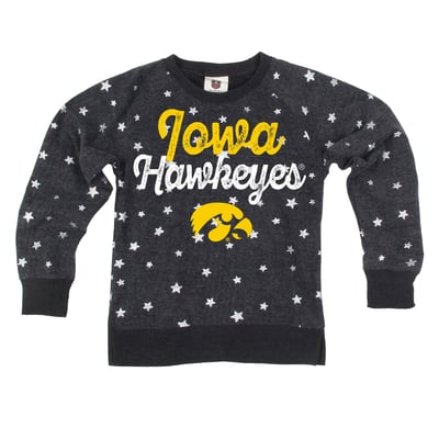 Iowa Hawkeyes Wes & Willy Girls Youth Shimmer Star Reverse Fleece Sweatshirt - Black