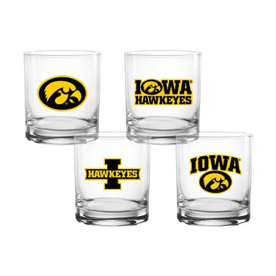  Iowa Hawkeyes Indigo Falls Core 4-Pack Collectors 14oz. Rocks Glass Set