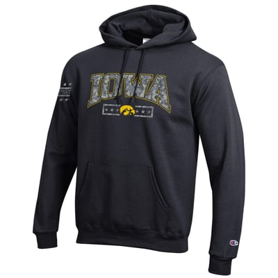 Iowa Hawkeyes Champion Operation Hat Trick Camo Script Powerblend Fleece Hoodie - Black