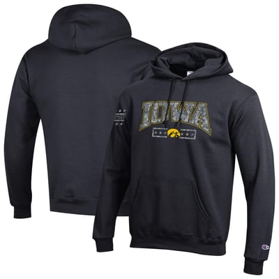 Iowa Hawkeyes Champion Operation Hat Trick Camo Script Powerblend Fleece Hoodie - Black