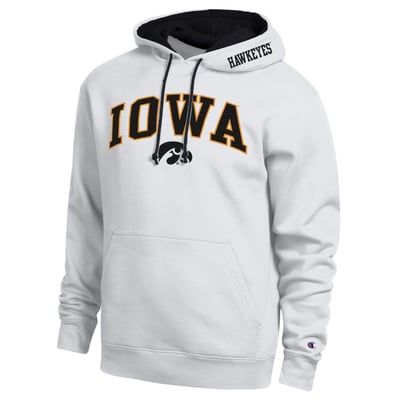  Iowa Hawkeyes Champion Arch Tackle Twill Hoodie - White