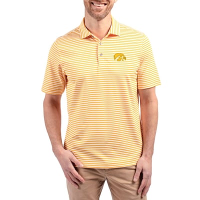  Iowa Hawkeyes Cutter & Buck Virtue Recycled Stripe Featherlight Pique Polo - Gold