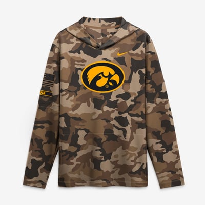 Iowa Hawkeyes Nike 2026 Military Appreciation Sideline Dri-FIT Hooded Long Sleeve T-Shirt - Camo