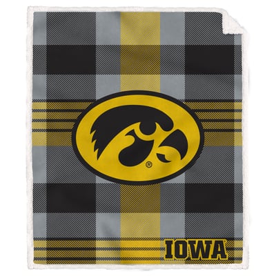 Iowa Hawkeyes Pegasus Bold Plaid Steel 50" x 60" Ultra Cozy Sherpa Blanket