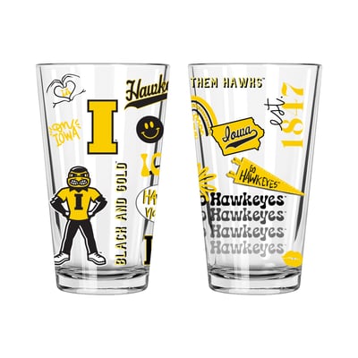 Iowa Hawkeyes The Memory Company 2-Pack 16oz. Pint Glass Loco Design Set