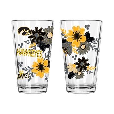 Iowa Hawkeyes The Memory Company Two-Piece 16oz. Flowers Pint Glass Set