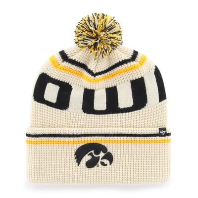  Iowa Hawkeyes '47 Unisex Quattrle Waffle Cuffed Knit Hat with Pom - Cream