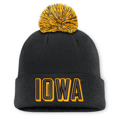 Iowa Hawkeyes Nike Unisex Letter Mascot Knit Hat with Pom - Black