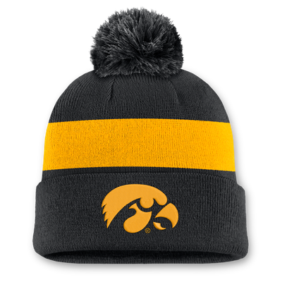 Iowa Hawkeyes Nike Unisex Primetime Stripe Cuffed Knit Hat with Pom - Black