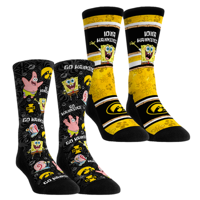  Iowa Hawkeyes Rock Em Unisex SpongeBob SquarePants Two-Pack Crew Socks Set - Black