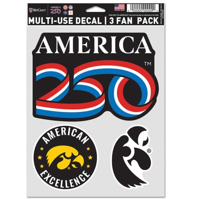 Iowa Hawkeyes WinCraft America 250 5.5" x 7.75" Three-Piece Fan Decal Set