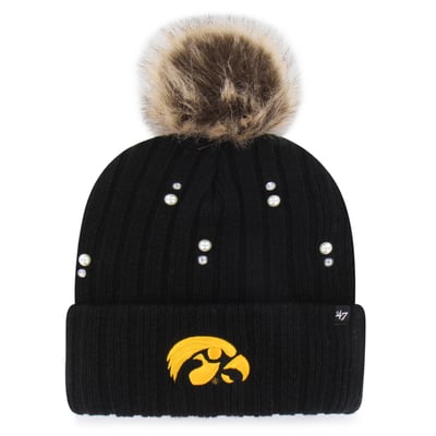Iowa Hawkeyes '47 Women's Pearl Fur Knit Hat with Pom - Black