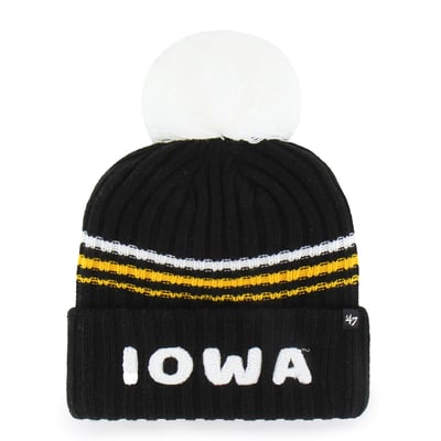  Iowa Hawkeyes '47 Women's Seasonal Fuzzy Script Big Pom Knit Hat - Black