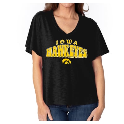  Iowa Hawkeyes Women's Fawn Flutter Sleeve T-Shirt - Black