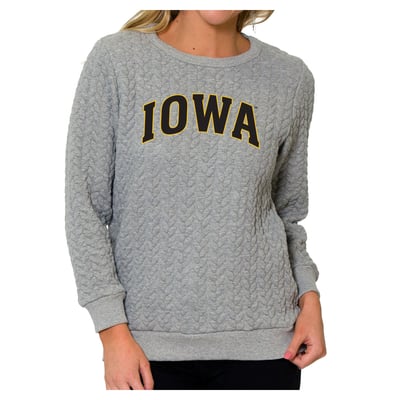 Iowa Hawkeyes Flying Colors Apparel Women's Kinsley Quilted Sweater - Heather Gray
