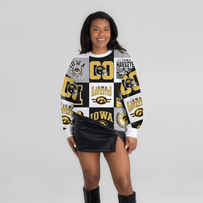  Iowa Hawkeyes Gameday Couture Women's Highlight Reel Patchwork Long Sleeve Pullover - Black
