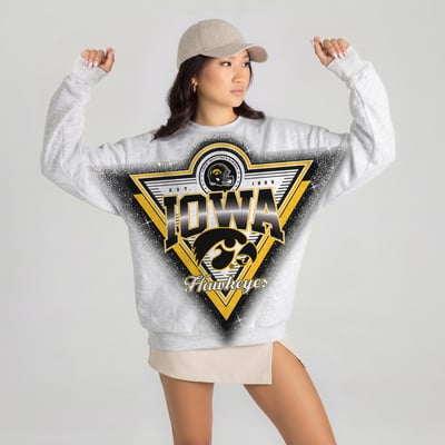 Iowa Hawkeyes Gameday Couture Women's Chasing Victory Rhinestone Spray Oversized Fleece Sweatshirt - Heather Gray